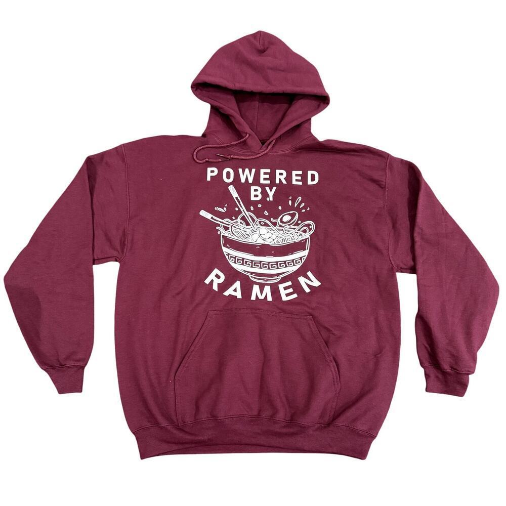 Unisex Powered by Ramen Graphic Hoodie in Burgundy, Size L​​